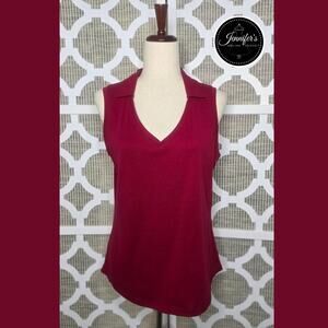 St. John's Bay Red Collared V-Neck Sleeveless Knit Top Size Large